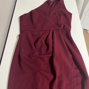 Lulu's One-Shoulder Wine Red Cocktail Dress